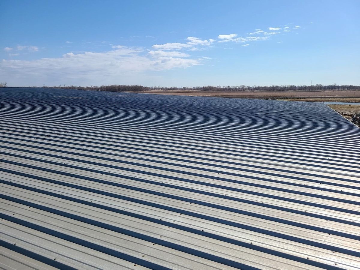 Metal roof sections stretching toward the horizon at Duratech Industries, Jamestown, ND (2021 inspection)