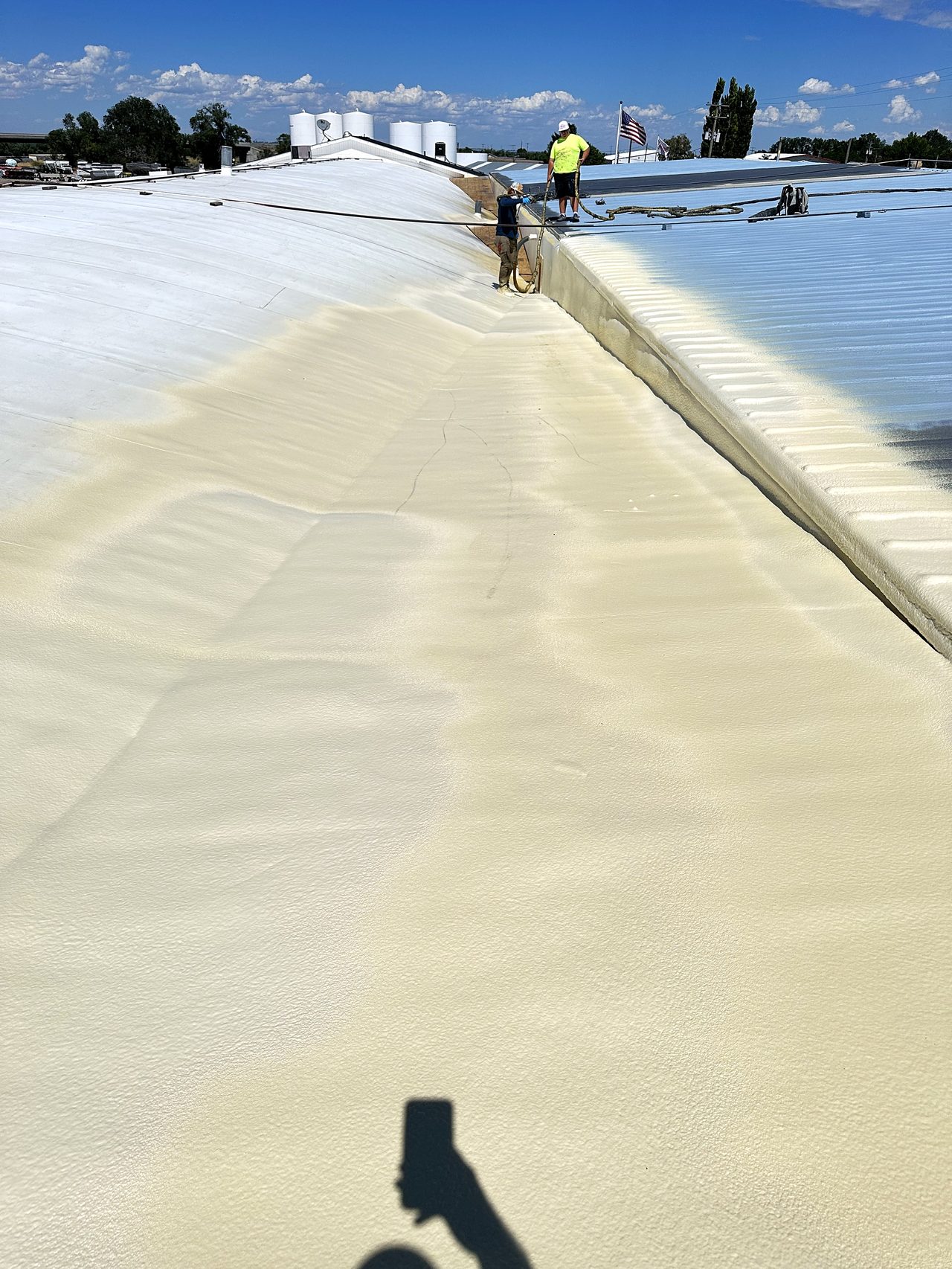 Long run of freshly coated metal roof at Driscoll Potatoes, American Falls, Idaho